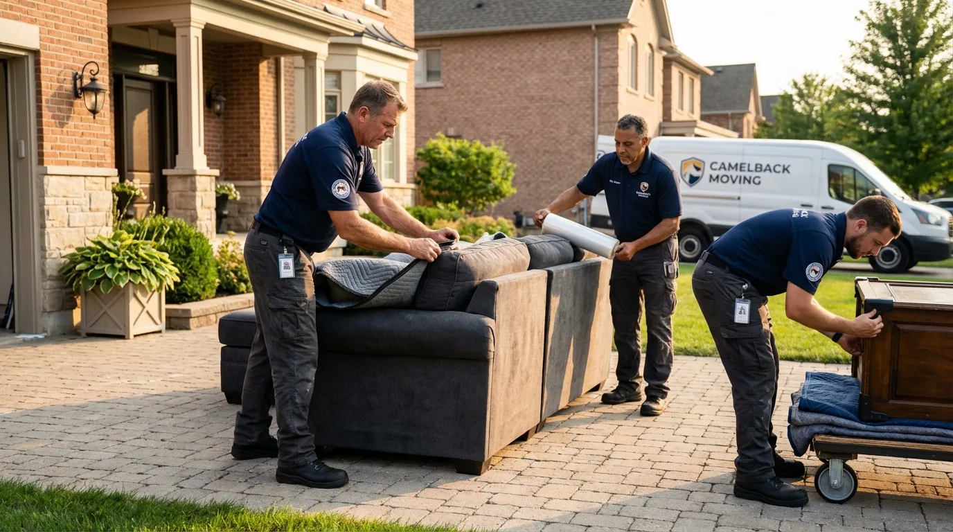 Large estate moving crew wrapping furniture in Fort Collins, CO